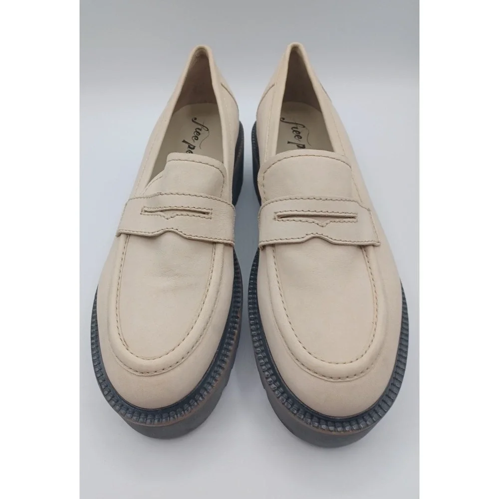 Free People Women's Decker Penny Loafers in Cream, EUR‎ 41, US 10.5 Chunky Sole